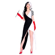 Halloween Cruella Black White Color Matching Long Skirt 101 Dalmatians Cruella Female Adult COS Part