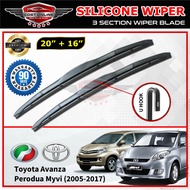 Toyota Avanza Perodua Myvi 2005 - 2017 - 3 Sections Silicone Car Windshield Wiper 16'' + 20'' 1Set C