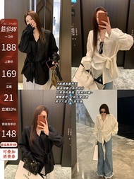 เสื้อเชิ้ตแขนยาวผู้หญิง NAZ ทรงหลวม ผ้าผสมไนลอน ปกป้องแสงแดด บางเฉียบ สไตล์วินเทจ ลำลอง สำหรับฤดูใบไ