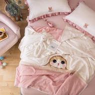 Lovely Pink Cat Tencel Blanket Set (Blanched Blanket)