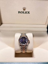 Rolex Lady Datejust 28mm 紫盤 鑽石 狗牙圈 Jubilee 間金（玫瑰金）