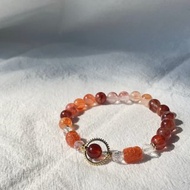 天然石手鍊-紅花膠石 x 白水晶 x 紅石榴石 x 金太陽貔貅