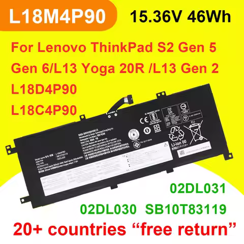 FOR Lenovo L18M4P90 Laptop Battery ThinkPad L13 Yoga 20R5 20R6 Gen 2,S2 Gen 5/6L18D4P90 L18C4P90 02D