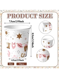 10pcs/20pcs Western Cowgirl Theme Pink Cowgirl 9oz Paper Cups, Suitable For Birthday Parties, Class