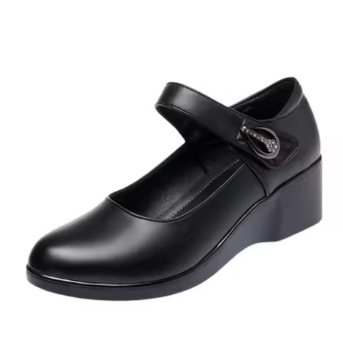 Women Fashion High Quality Black Patent Leather Wedge Heel Office Shoes Lady Classic Comfort Red Hot