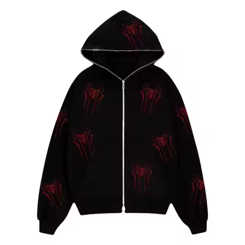 Skeleton Rhinestones Full Zip Hoodie Men Women Tops Autumn New Mens Y2k Spider Hoodies Sweatshirts S