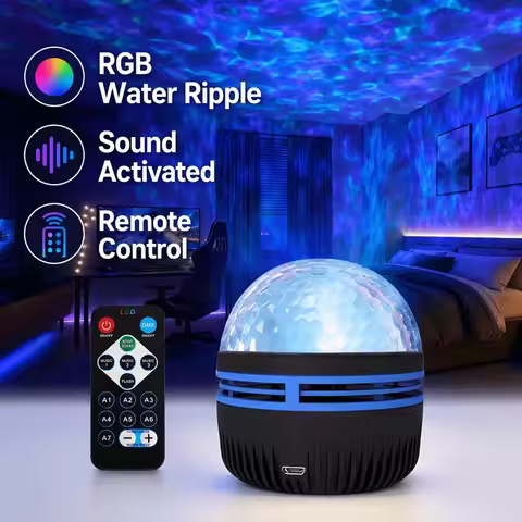 7Colors Water Ripple Projector Dynamic Rotating LED Night Light with Remote USB Powered Family Bedro