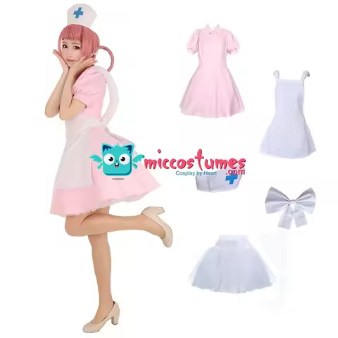 Miccostumes Women's Nurse Cosplay Costume Outfit Pink Dress with Hat and White Apron