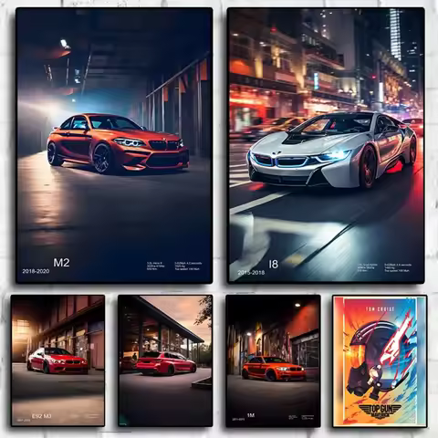 Pop super luxury sports car Poster Aesthetic City Brand Cars M8 X5 I8 E30 Canvas Print For Wall Art 