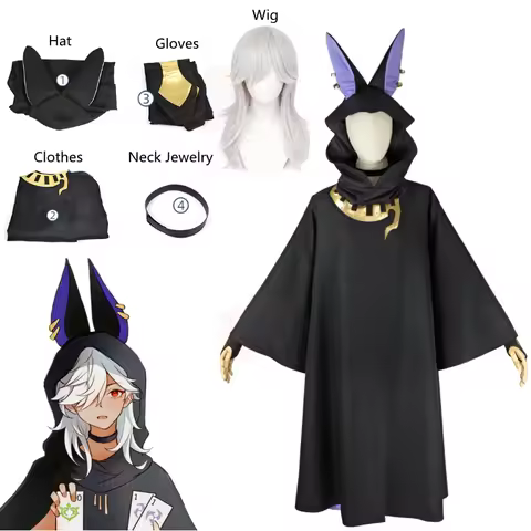 Genshin Impact Cyno Cosplay Black Cloak Hat Gloves White Wig Cosplay Anime Cosplay Halloween Costume