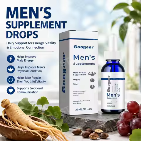 Men's Supplements Drops with Panax Ginseng, Ginkgo Biloba, Grape Seed, and Vitamin B12 for Energy & 