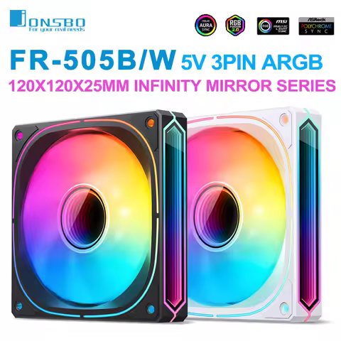 JONSBO FR-505B White/Black 120mm Case Fan 5V 3PIN ARGB Infinity Mirror Series 4PIN PWM Quiet CPU Coo