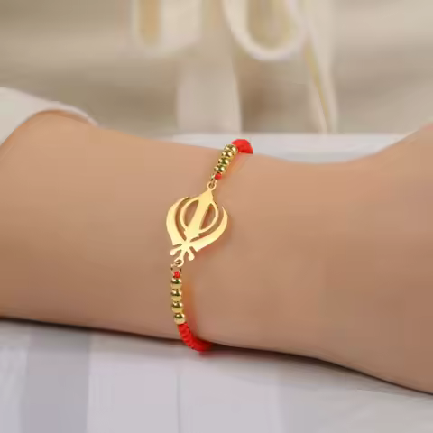 LIKGREAT Sikhism Adjustable Rope Bracelets for Women Men Stainless Steel Sikh Khanda Indian Pakistan