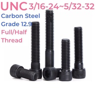 UNC Grade 12.9 High Strength Black Carbon Steel Hexagon Hex Socket Cap Allen Head Screw Bolt 3/16-24