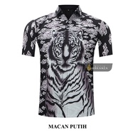 BATIK ARKANZA Motif MACAN PUTIH Hem Atasan Kemeja Baju Batik Pria Slimfit Full Lapis Furing