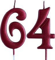 Red 64th Birthday Candle, Number 64 Years Old Candles Cake Topper, Woman Or Man Party Decorations, S