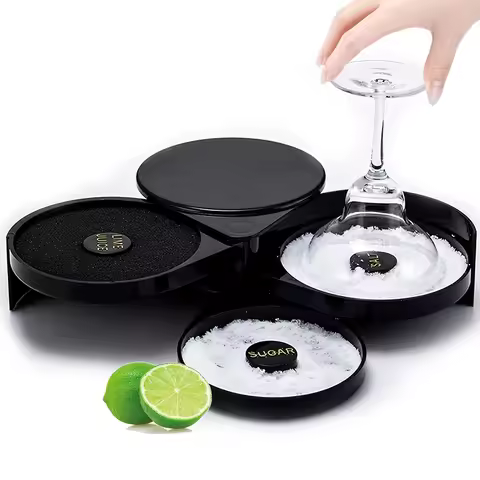 3-Tier Bar Glass Rimmer Bartender Tool with 3 Swing-Out Trays for Cocktail and Margarita Salt Rimmer