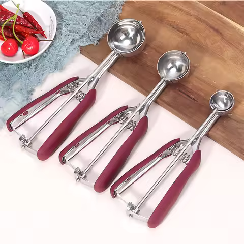 Ice Cream Scoop Stainless Steel Cookie Dough Spoon Fruit Potato Watermelon Digging Ball Spring Handl