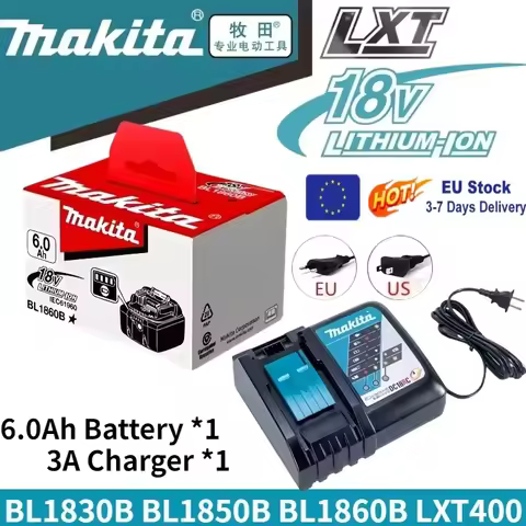 Genuine Makita 18V 6.0Ah battery with charger set for Makita 18V power tool DDF487 DTW700 GBA404 DUC