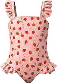 Girls One Piece Swimsuit, Cute Swimming Costume for Children, Ruffle Straps, Quick Drying UV Protect