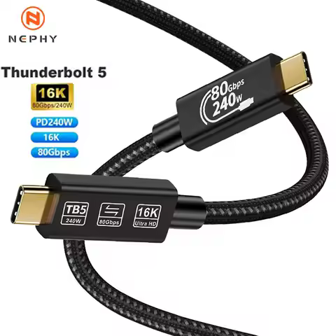 Thunderbolt 5 Cable Soft TPE 80Gbps Type-C USB4 V2 Coaxial Cable USB-C to C 240W 16K 8K for eGPU Mac