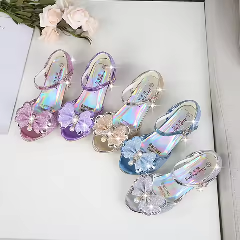 Summer Girls Mary Jane Sandals Low Heels Crystal Princess Shoes Children Peep-toe Buckle Casual Shoe