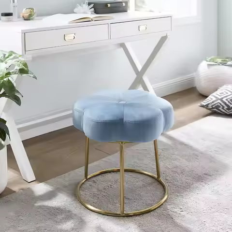 Light Blue and Gold Vanity and Accent Talulah Stool