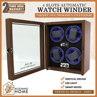 4 Slots Automatic Watch Winder Storage Display Wooden Watch Box with Smart Stop and LED Light