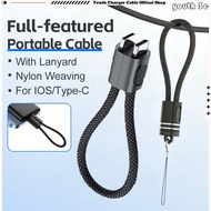 Dual Type C Short Power Bank Data Cable with Lanyard 60W Fast Charging Cable Nylon Weaving Full-feat