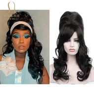 70Vintage European and American Style High Hat Wig80s Black Long Curl Prom cos Export Exaggerated Pe