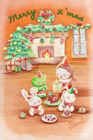 Christmas Time - Warm Fireplace 明信片 | X'MAS POSTCARD