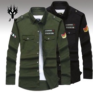 Baju kapas 2019 kemeja pemuda pakaian tentera langsing lengan panjang lelaki lapang kemeja luar tent
