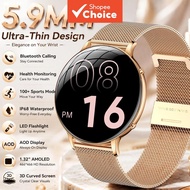 NEW Ultra-Thin Women Smart Watch AMOLED HD  Track Always-On Time Display LED Flashlight Bluetooth Ca