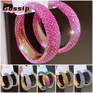 GOSSIP Crystal Earrings, Unique Geometric Round Rhinestones Big Hoop Earrings, Fashion Jewelry Acces