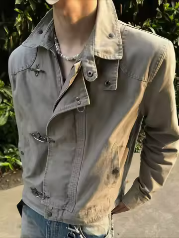 90s Harajuku Vintage Streetwear Button Hooded Sweatshirts Casual Aesthetic Grunge Stand Neck Jacket 