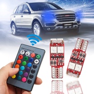 -2pcs T10 W5W LED RGB Remote Control Lights Indicator Bulb Car Interior Wedge Side Lamps