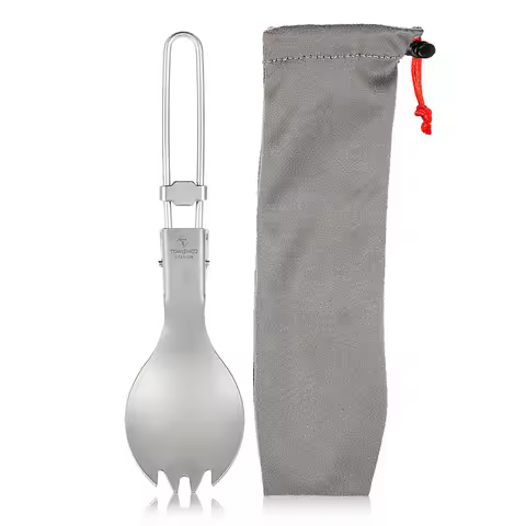 Tomshoo Titanium Folding Spork Outdoor Camping Supplies Hiking Backpacking Dinner Spork Utensil Tabl