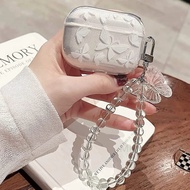 for Airpods Pro 2nd Generation Case  Clear butterfly with Beaded Keychain for Women Girls For Airpod