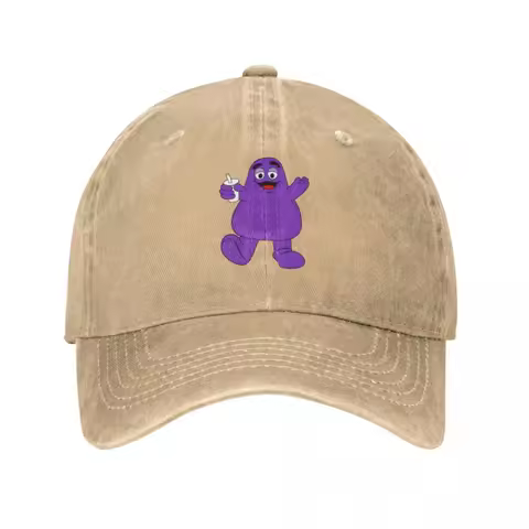 McDonald 27 Grimace Fast Food Mascot Baseball Caps Denim Fabric Hats Outdoor Adjustable Casquette Hi