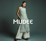 MUDEE เดรสคอกลมแขนกุดผ้าลินินพิมพ์ลายสีเขียว
