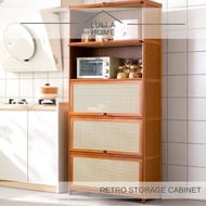 LullaHome Minimalist Muji Nordic Bamboo Cabinet Kitchen Pantry Retro Vintage Mesh Door Storage Cabin