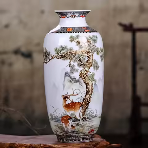 Ceramic Jingdezhen Vase Chinese Traditional Flower Vases Living Room Decoration Vase Fine Smooth Sur