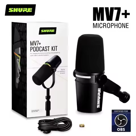 Shure MV7+ Dynamic Podcast Microphone with Voice Isolation Studio-Quality Streaming LED Panels for B