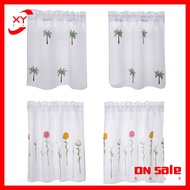 XY 1/2 Panels Embroidered Coffee Short Curtain Rod Pocket Modern Window Curtain For Cabinet Door Bedroom Home Decor