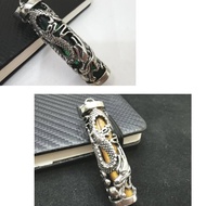 Stainless Steel Tiger Eye/Red Glass Inlay Dragon Pendant