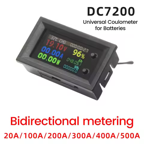 DC7200 9-in-1 Voltmeter, Ammeter and Wattmeter, DC 7–200 V, 1.14-inch LCD Bidirectional Coulometer,