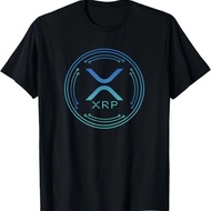 Ripple Cryptocurrency XRP Logo T-Shirt Cotton 1 Round Neck Short Sleeve Bright Blue Printed On A Bla