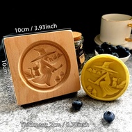 Wooden Cookie Molds for Halloween 3D Carved Embossed Gingerbread Mould for Baking Pumpkin Skull Ghos