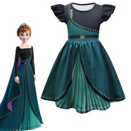 Summer Kids Girls Dresses For Clothes Frozen 2 Elsa Anna Princess Summer Evening Dress Flying Sleeve A-Line Birthday Girl Outfits V805