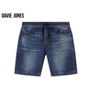 DAVIE JONES กางเกงขาสั้น ผู้ชาย เอวยางยืด สีกรม สีดำ Elasticated Shorts in navy black SH0073 NV BK